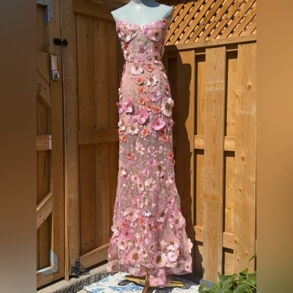 🆕 BRONX & BANCO 🧿 NWOT Jasmine Floral-Appliqued Gown, Pastel Pink Sz S US 4 - Picture 2 of 15